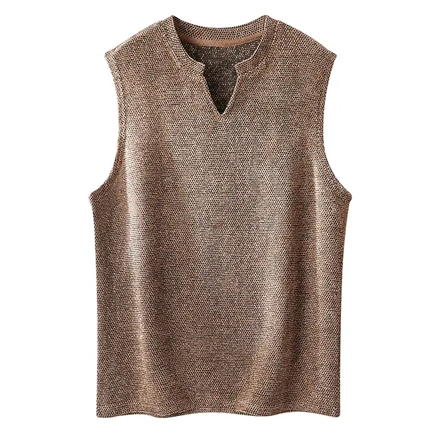 Men's Knit Vest, American-Style Mixed-Color Textured V-Neck Top, Stylish High-Street Menswear, Casual Clothes for Layering, Plain, Polyester Blend, Foldable Vest, Machine Wash, Small, Knitted, Sleeveless, Medium Length, Mixed-Texture, Poly Blend, Slim-Fit