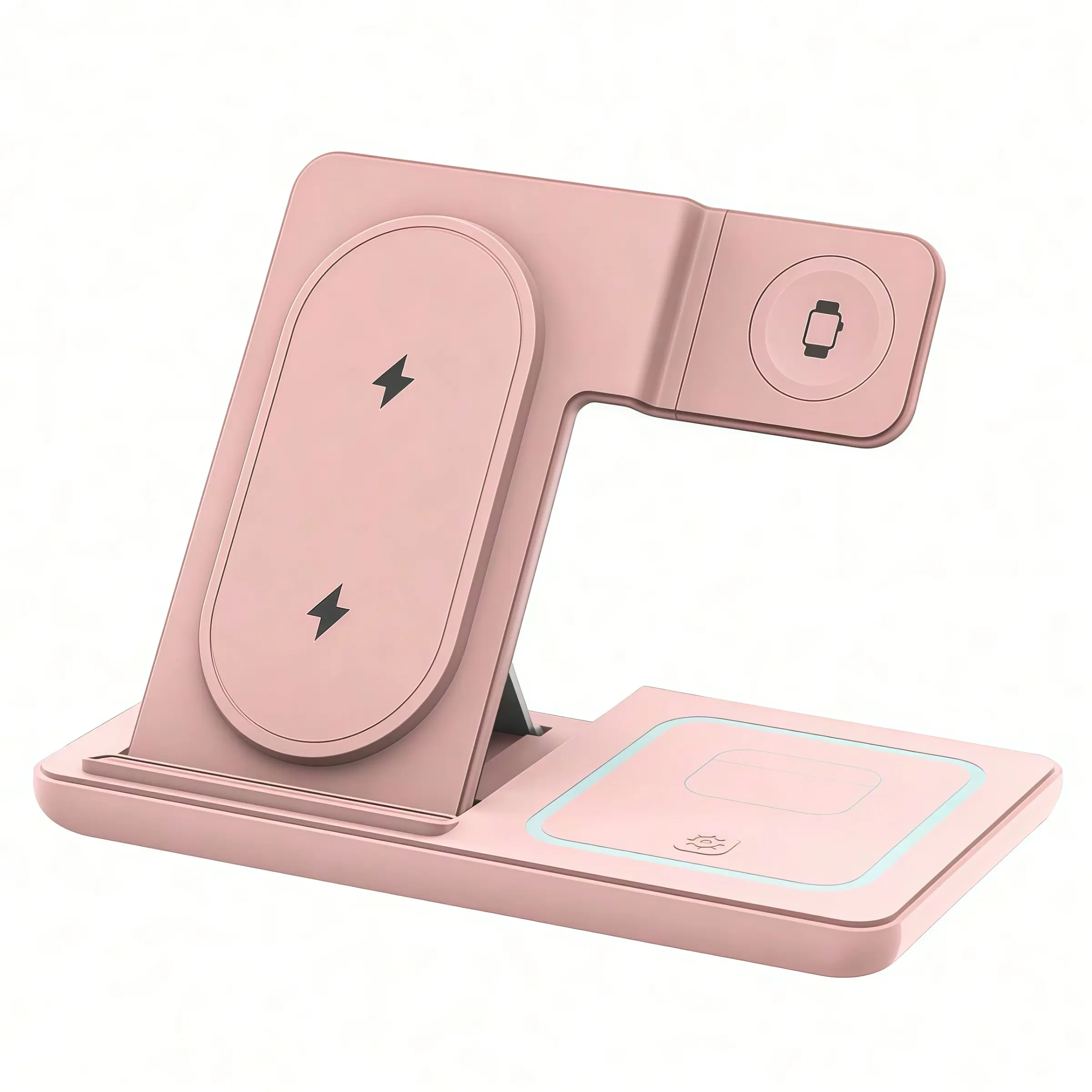 15w Foldable Triple-In-One Fast Wireless Charging Station Base, Compatible with iPhone 16-5 Pro, USB Powered