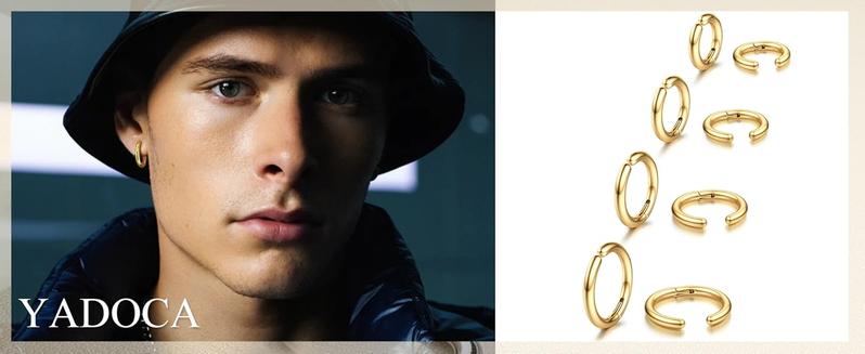 YADOCA 8 Pieces Clip On Earrings For Men Women Non-Piercing Fake Earrings Stainless Steel Clip On Hoop Earring Cool Earrings Ear Clips Set for Gifts