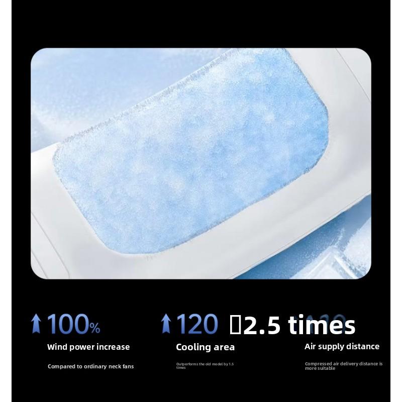 Portable hands-free neck fan with advanced semiconductor cooling technology. Features ice compress function and bladeless design for safe, comfortable cooling. USB rechargeable, lightweight and perfect for outdoor, travel, sports and daily use. Enjoy inst