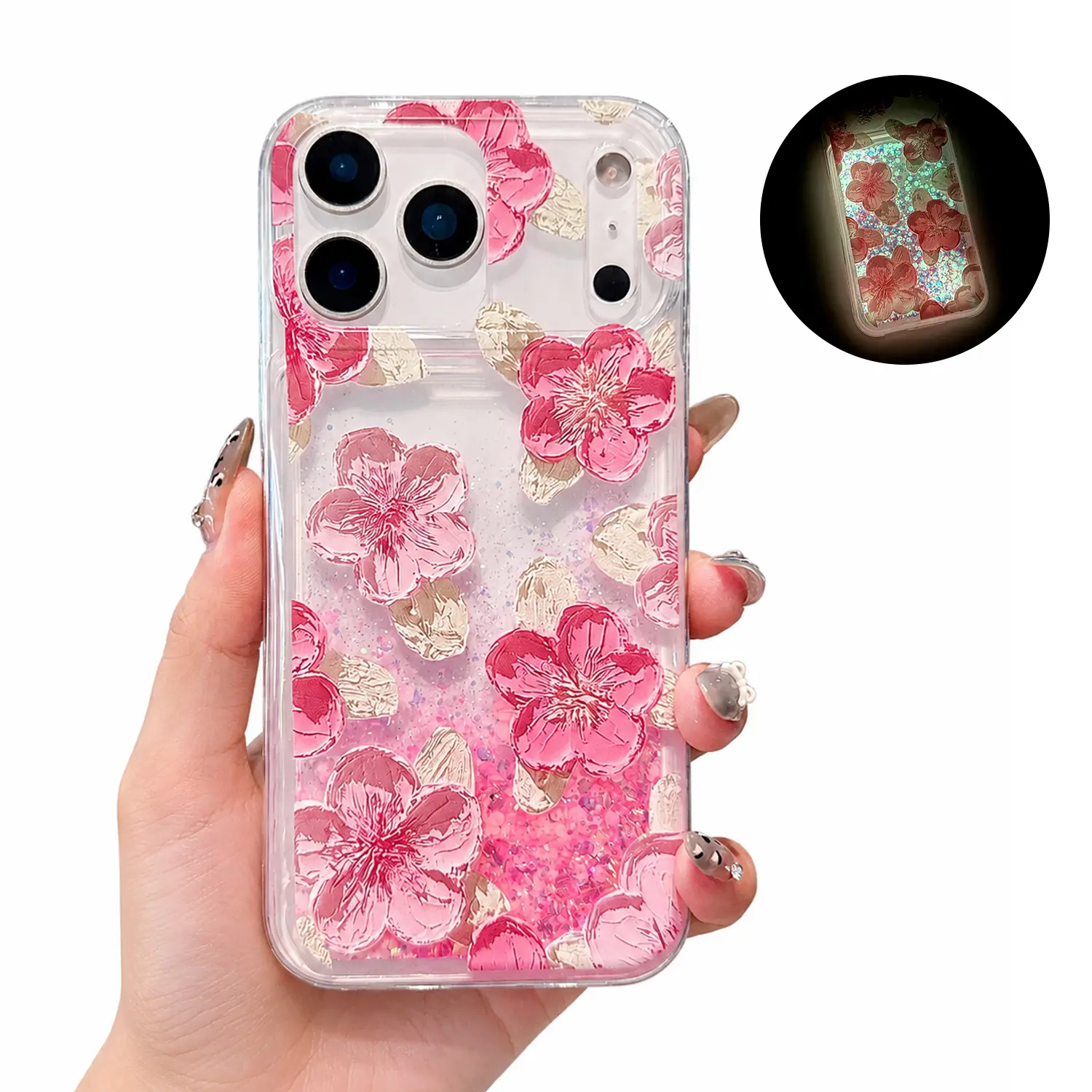 Glitter Butterfly Case Glow in The Dark for iPhone 17 Pro Max 16 15 14 13 12 11 Women Girls Girly Bling Sparkle Flowing Quicksand Light up Case Soft TPU Bumper Luminous Clear Phone Cover