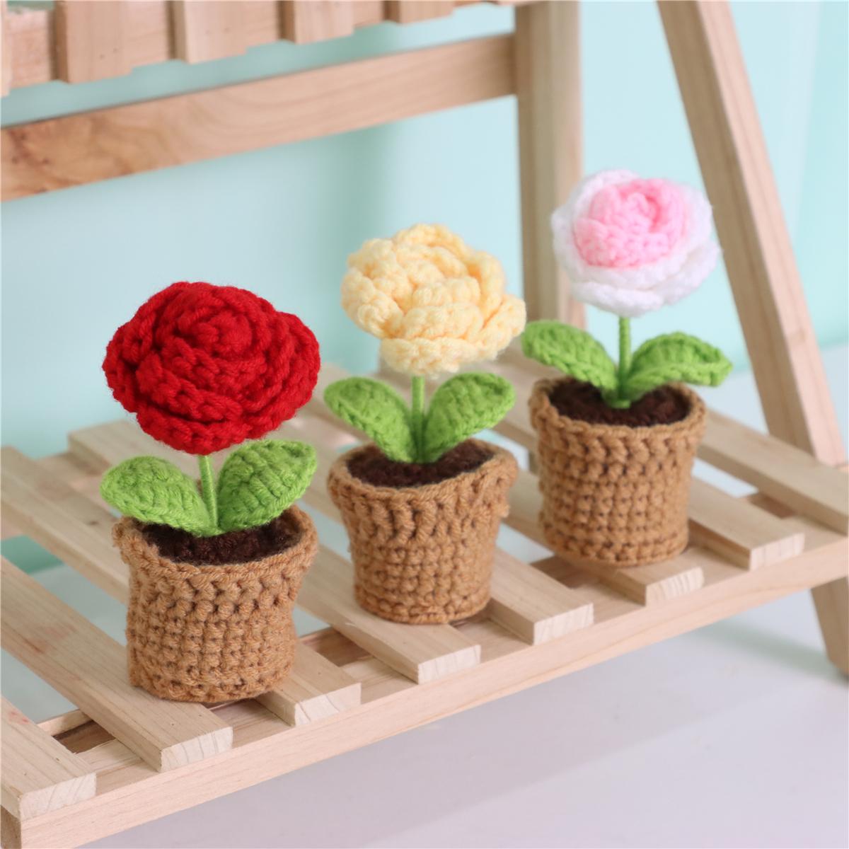 Crochet Flower Pot, 1 Count Handmade Knitting Flower Pot, DIY Decorative Flower Pot for Home & Party Decoration, Ideal Gift Choice, Handmade Crochet Flowers