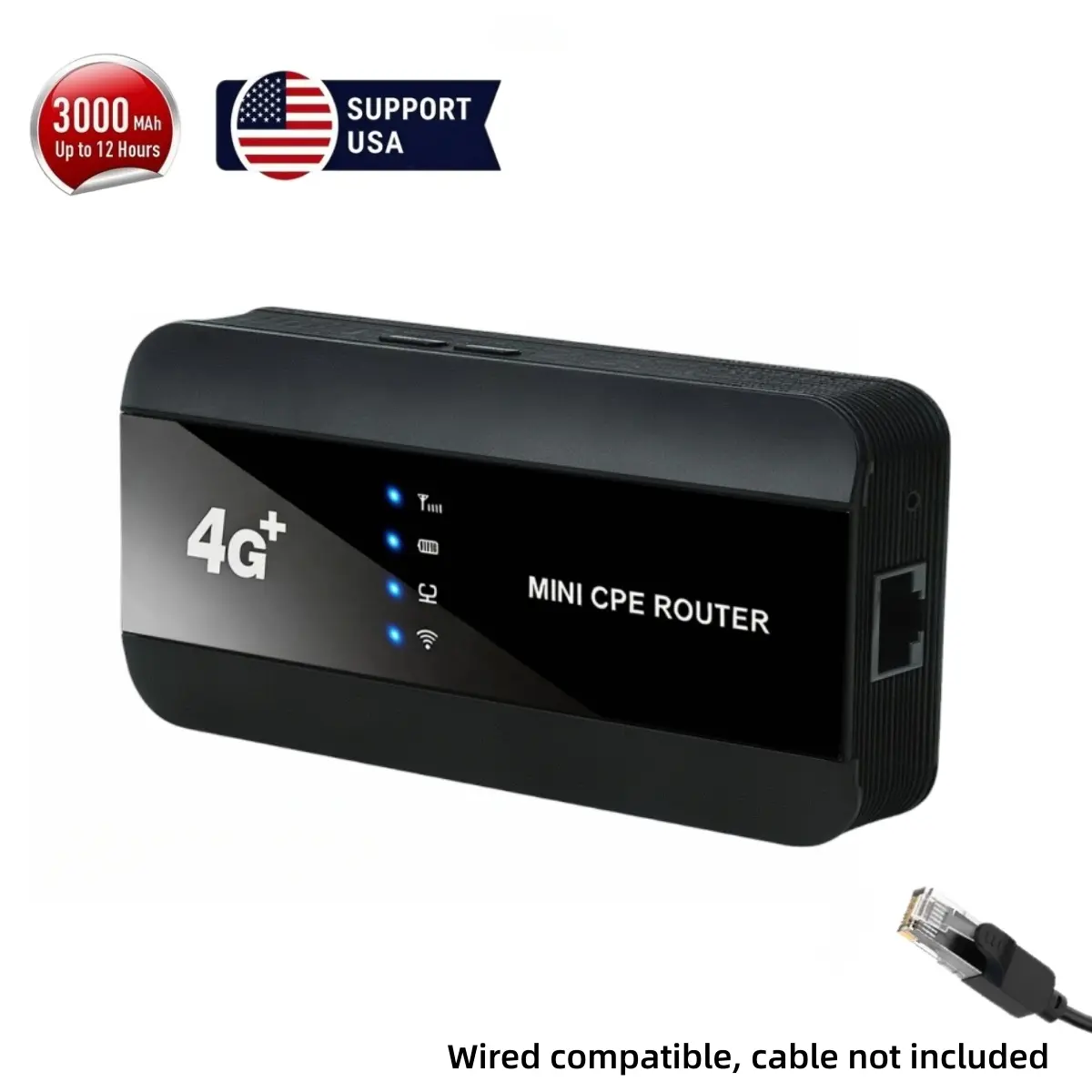 Unlocked 4G LTE Mobile Hotspot Router with Ethernet Port, 3000mAh Battery, SIM Card Slot, 2-in-1 Portable Wireless & Wired Router Compatible with US Carriers