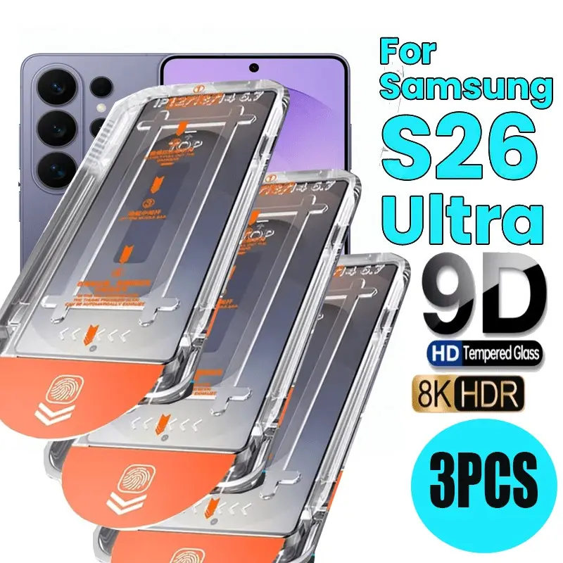 Samsung S26 Ultra 3-Pack 9D Full Screen 8k HD Tempered Glass Film, Screen Protector, Anti-Fingerprint, Oil-Resistant, Shockproof, Scratch-Proof