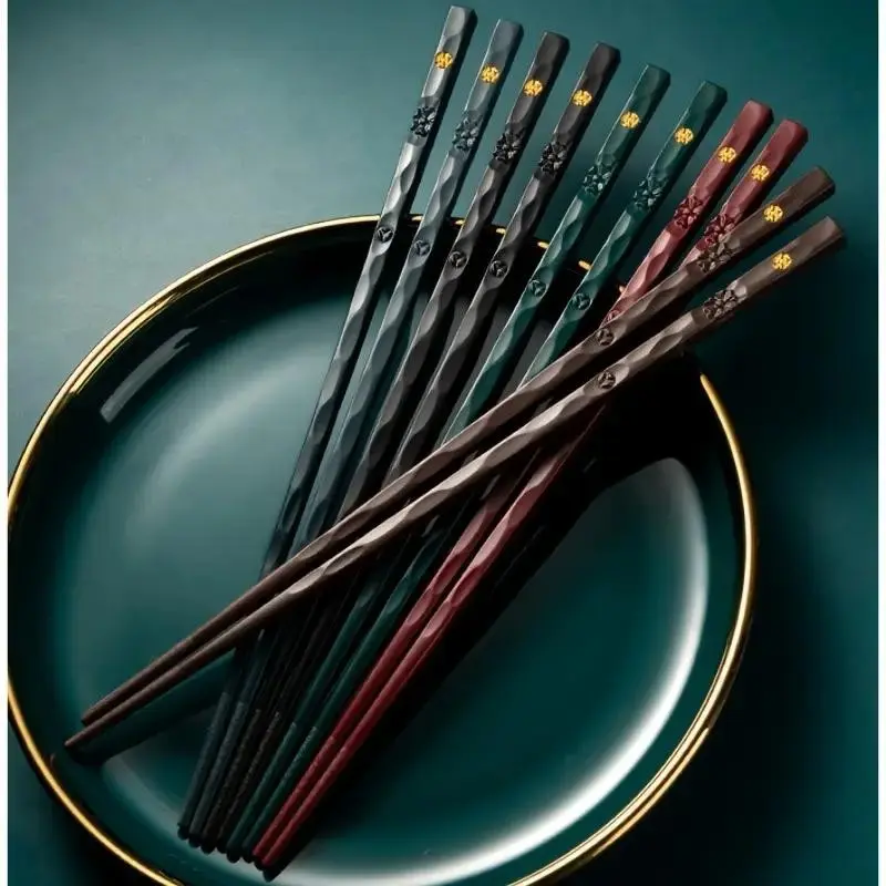 5 Pairs Glass Fiber Chopsticks, Reusable, Dishwasher Safe, Non-Slip, 9.57 Inches, Gift Set, Health Separated Mealware, Dark Color Alloy Chopsticks
