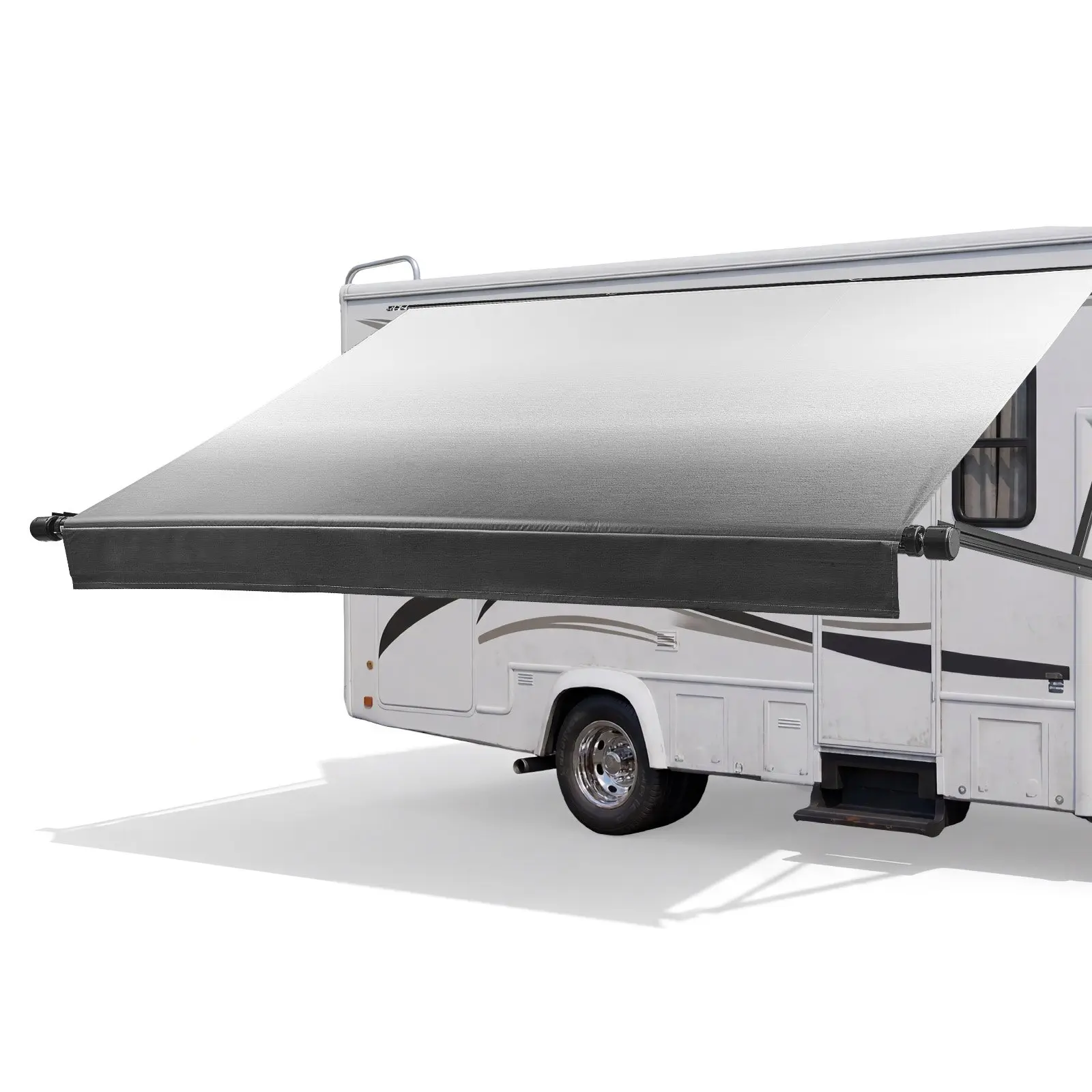 VEVOR Motorized RV Awning Complete Kit, 20.06FT Electric Retractable Awning with Aluminum Frame & Waterproof Fabric, Outdoor Camping Trailer Accessory Fit for Most RVs (20FT Gradient Black Type), 20Ft Type