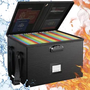 Portable Locking Fireproof Document Box File Organizer - Waterproof Storage Box with Handle for Hanging Letter/Legal Folders, Storing Important Documents