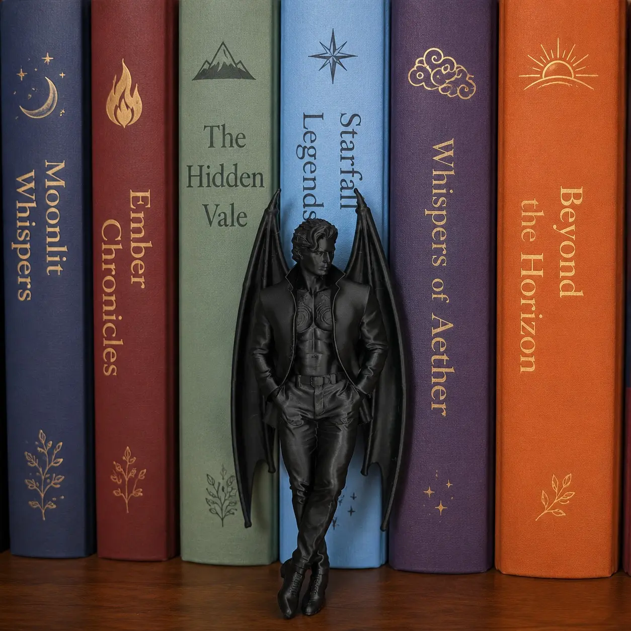Gothic Fantasy Book Nook Shelf Insert, Dark Academia Bookshelf Decor, Bat Wing Guardian Figure, Magical Bookish Room Decor, Gift for Fantasy Readers