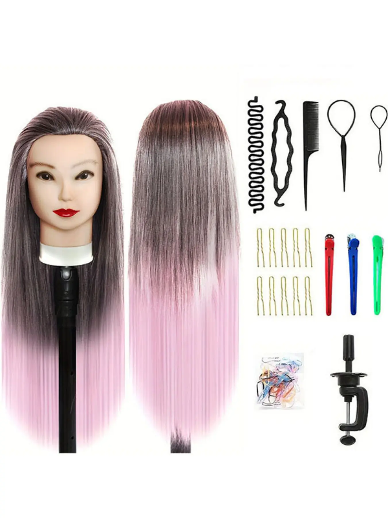 66cm Realistic Hairstyling Mannequin Head with Synthetic Hair, Durable Construction for Salon & Beauty School Training Practice, Ideal for Barbers & Stylists