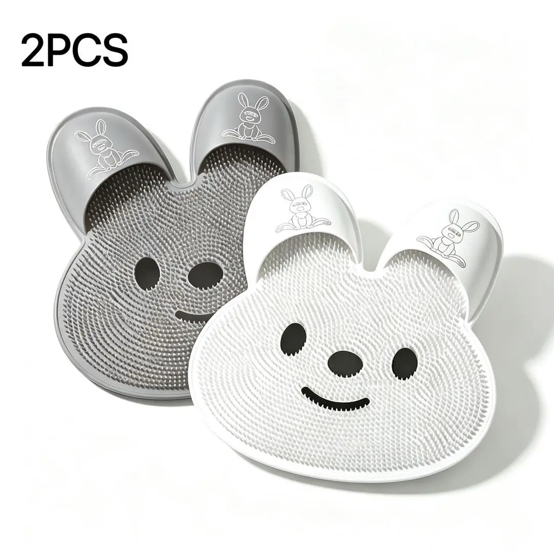 2pcs Silicone Rabbit Foot Scrubber Mats, Non-Slip Massage Pads for Bathroom, Exfoliating Bath Tool, Dead Skin Remover, Cartoon Suction Cup Design, Bathroom Gadgets, Suitable for All Ages