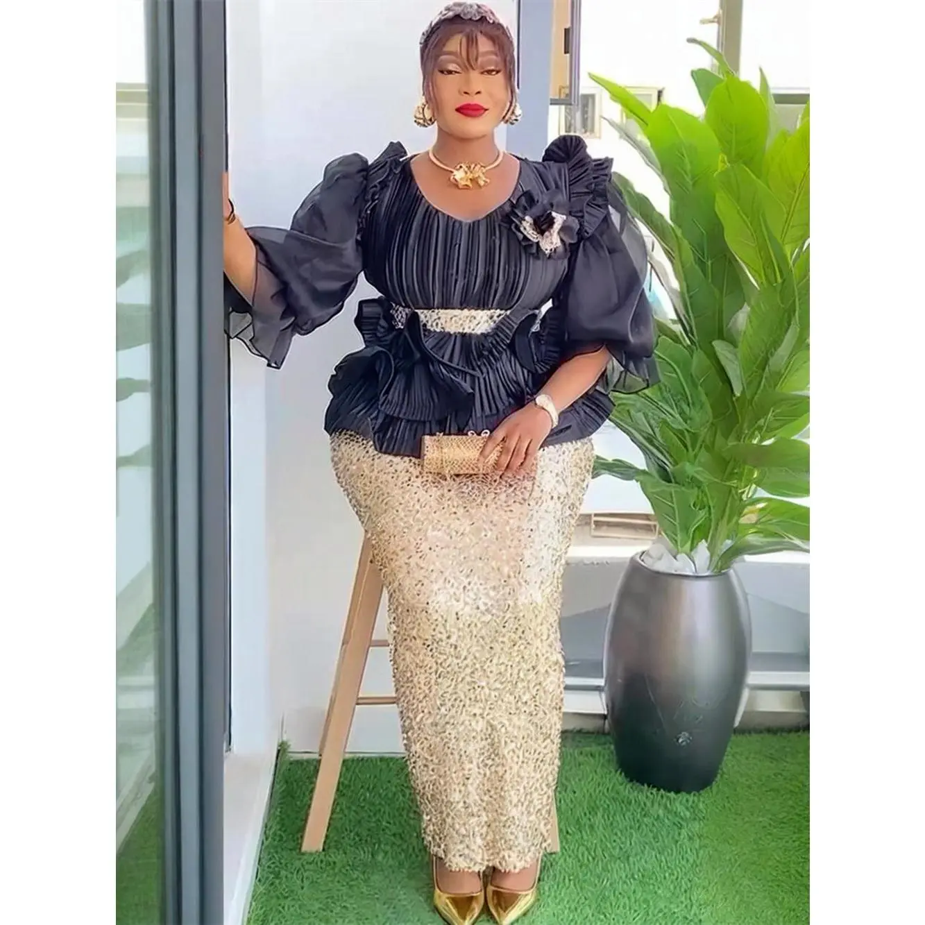 Plus Size Evening Dresses for Women African Luxury Sequin Gown Elegant Turkey Wedding Party Long Dress Ankara Ladies Clothing