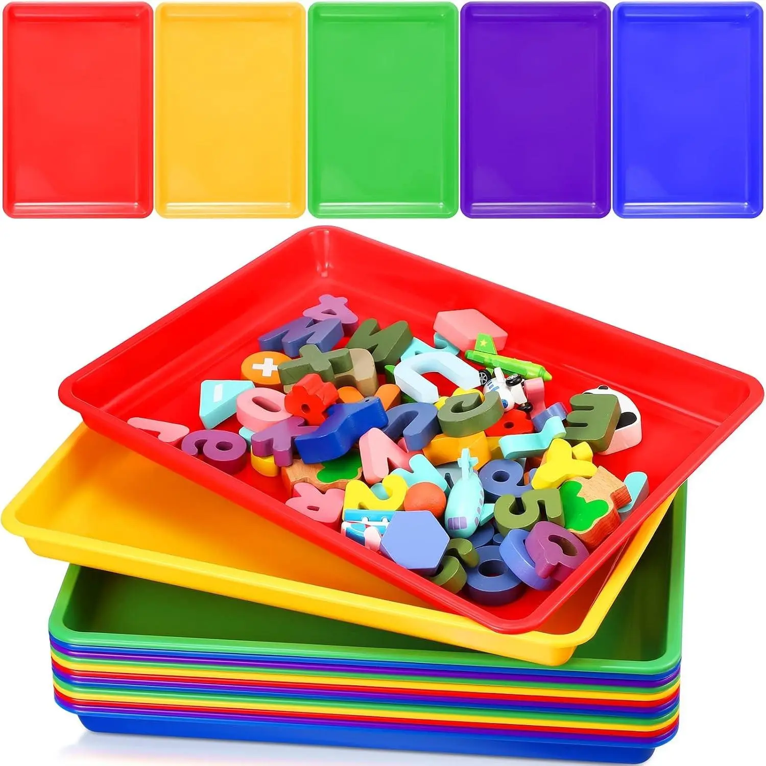 15 Pack Plastic Art Trays 12 x 16 Inch Activity Crafts Trays Sensory Tray DIY Projects, Painting, Beads, Jewelry Office Home Organizer Arts and Crafts Supplies(Classic Color)