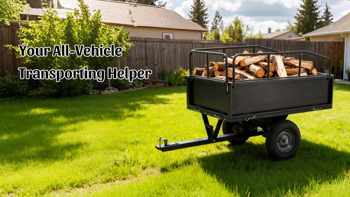 600lb Capacity Heavy Duty Dump Cart 17 Cubic Feet Lawn Trailer with Dual-Control Dump, 15" Pneumatic Tires, Steel Frame for Lawn Tractor ATV UTV Towing