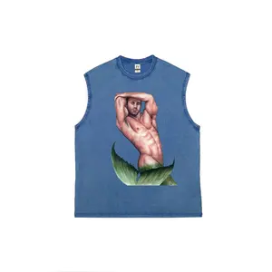 Men's Merman Print Washed Sleeveless Tank Top | Casual Graphic Male Mermaid Fantasy Muscle Vest | Soft Cotton Blended Summer Streetwear