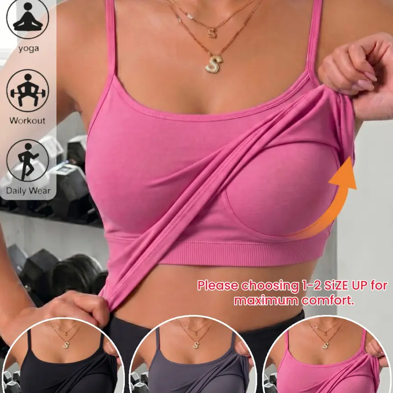 Women's Adjustable Strappy Sporty Built in Vest, Plain Round Neck Slim-Fit Support Tank Top, No Bra Needed, Fall & Winter Yoga Running Workout Cami Top, Comfortable for All Seasons, Gym Trainning Shirt