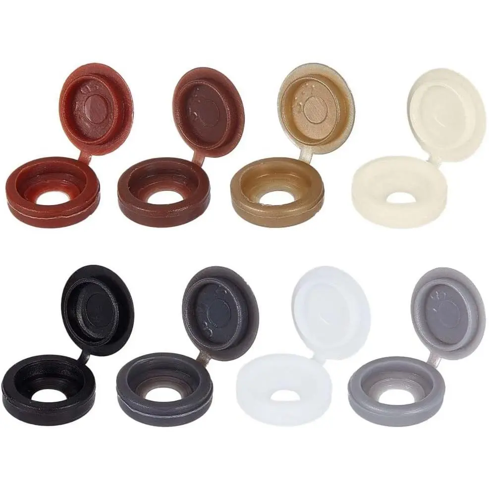 1 Box 200 count 8 Colors Hinged Screws Cover Caps Fold Snap Covers Plastic Shutter Screw Caps Washer Flip Tops Furniture Fence Hole Plug for Covering Screw Heads Decorative Protection(M)