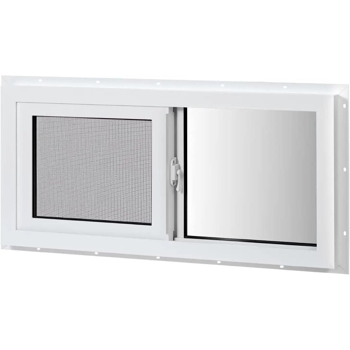 Modern Vinyl Basement Sliding Window, 32" x 14" White - Easy-Install for DIY Users, Removable Glass Pane, Double-Pane Insulated Tempered Glass, Mesh Screen, Soundproofed, Ventilation for Basement RV