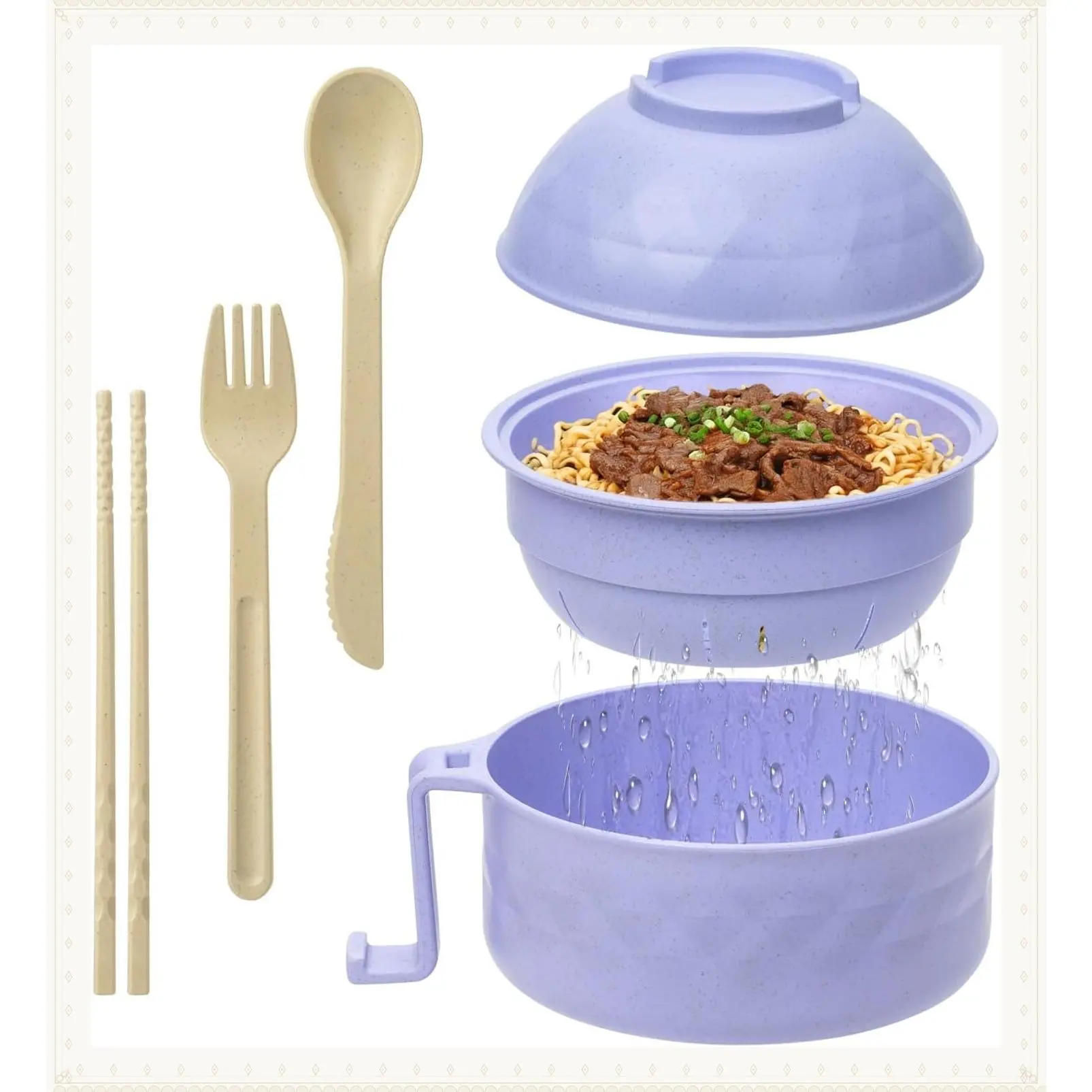 Microwave Ramen Cooker Bowl, BPA-Free Portable Noodle Bowl for College Dorm Room Essentials, Home Office Dorm Gift, Light PurpleGift