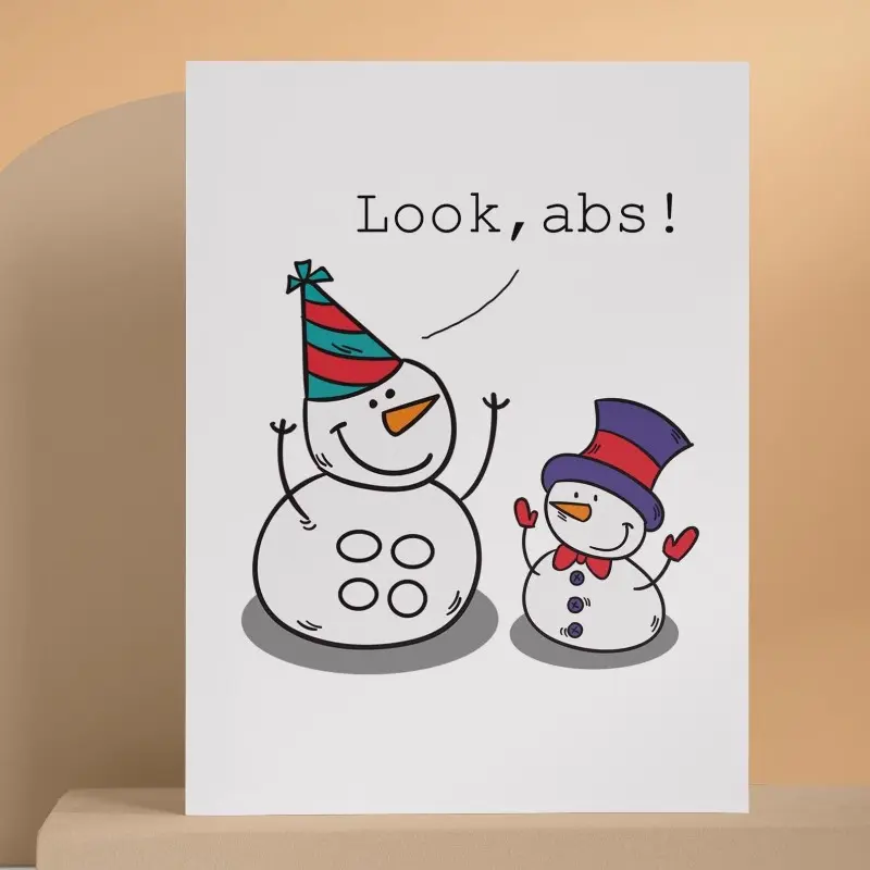 2card+2envelope Funny Snowman Abs Christmas Card: Gym Fitness Holiday Card