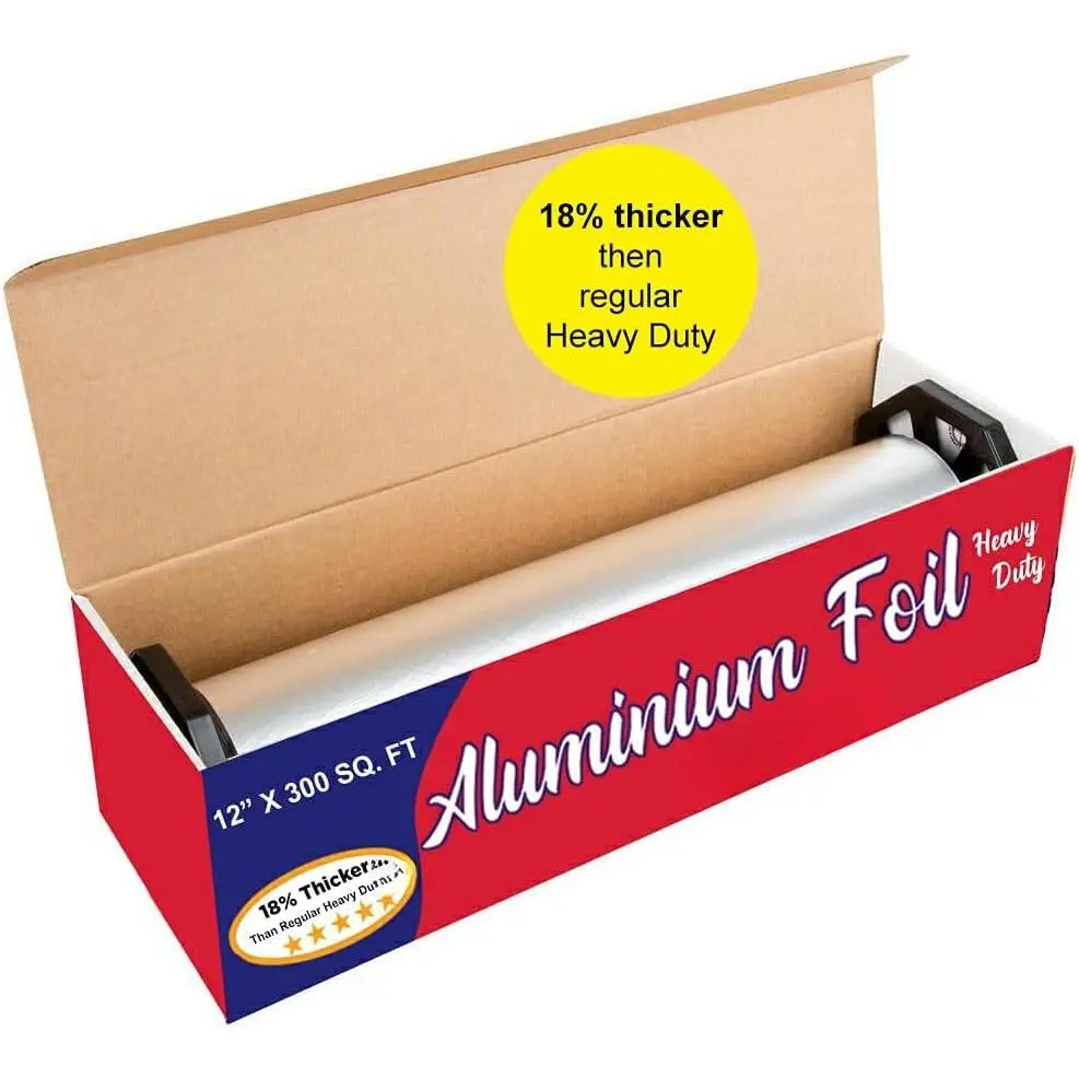 Thick & Heavy Duty  Foil Roll with Sturdy Corrugated  Box,  Safe Cling Wrap for Cooking, Baking, Roasting, Grilling, Freezer Storage - Durable Kitchen Use - 12 in x 300 sq ft