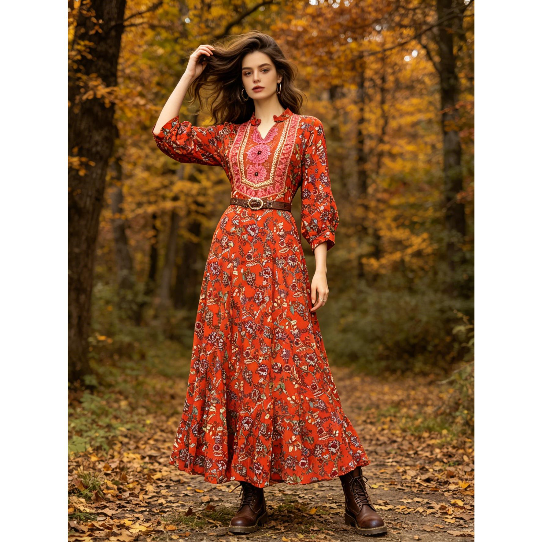 Boho Floral Rust Orange Maxi Dress Flowy Autumn Vacation Gown | S-XL Inclusive Fit | Perfect for Autumn Wedding Guest, Festivals & Sunset Photo Shoots Boho Floral Rust Orange Maxi Dress Flowy Autumn Vacation Gown | S-XL Inclusive Fit | Perfect for Autumn Wedding Guest, Festivals & Sunset Photo Shoots