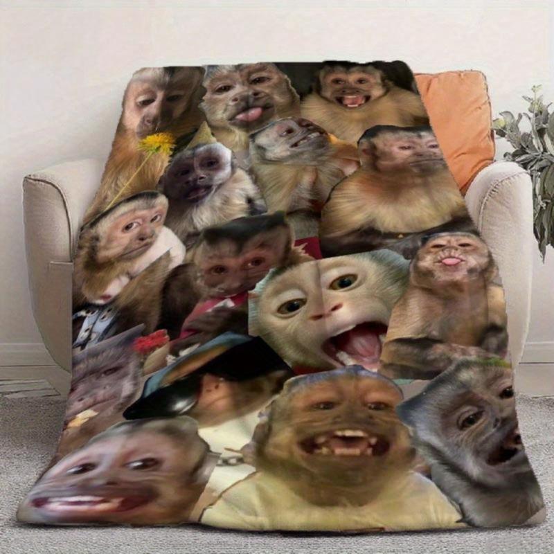 Funny Monkey Face Collage Flannel Blanket Extra Large Soft Throw for Couch Bed Sofa Lightweight Breathable All Season Cozy Blanket Perfect Gift for Home Decor Pranksters Bed Accessory Skinfriendly Fabric Contemporary Style