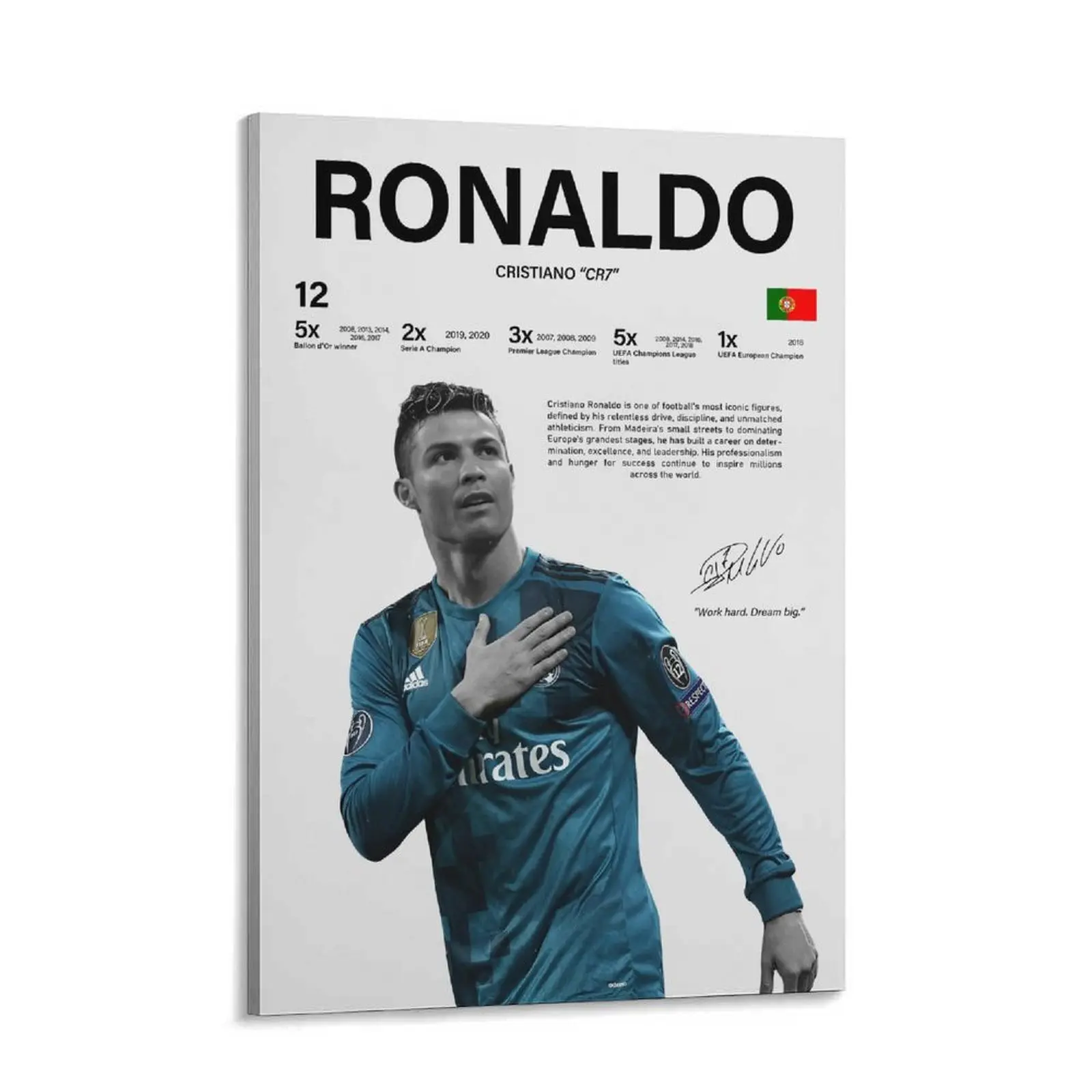 Cristiano Ronaldo CR7 Framed Minimalist Soccer Wall Art Posters - Hanging Home Decor for Uni Dorm Rooms, Soccer GOATs Artwork