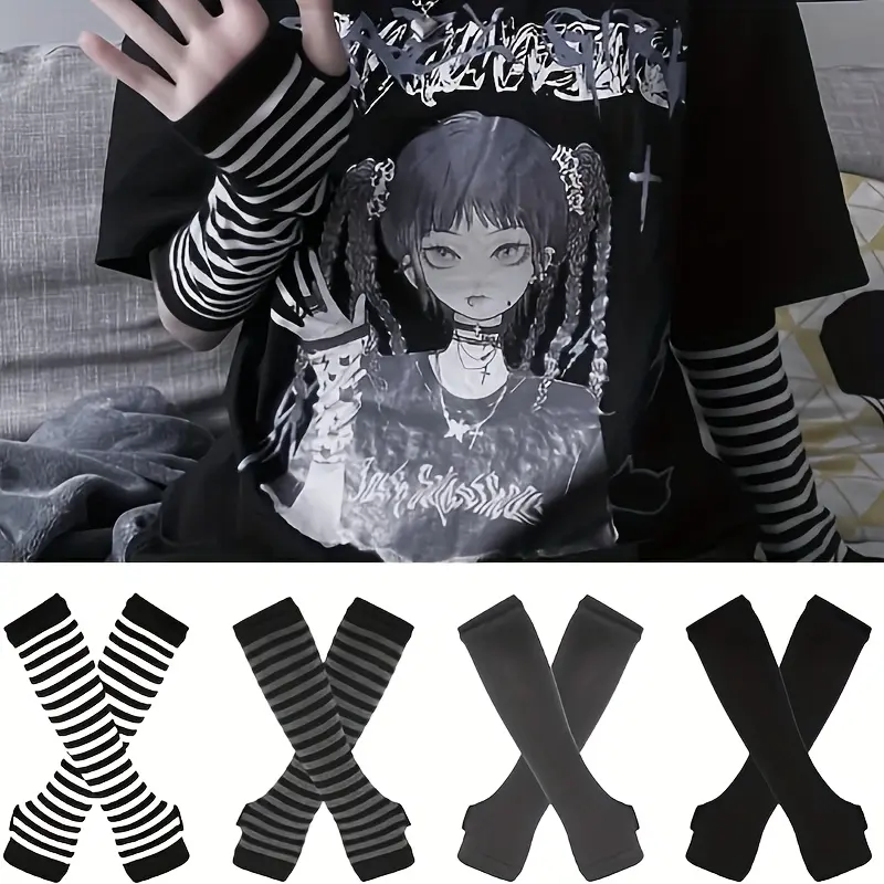 4 pairs Long Fingerless Gloves for Women, Wrist to Elbow Thermal Gloves, Arm Warmers, Elbow Gloves, Anime Arm Sleeve Gloves