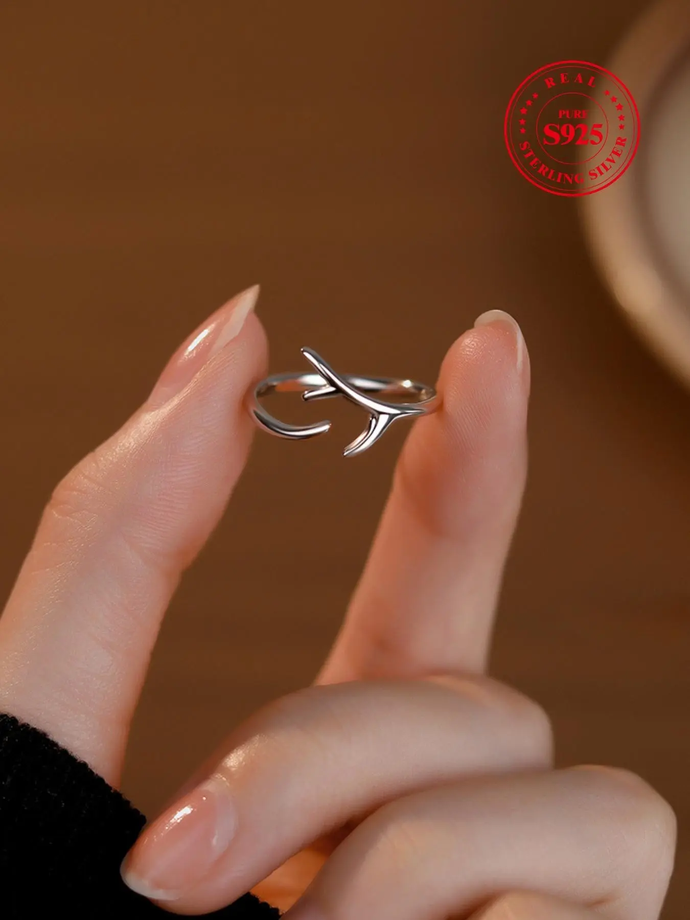 Elegant S925 Silver Deer Horn Ring, Elegant Everyday Ring, Elegant Casual Ring, Minimalist Fashion Jewelry for Women, Perfect Gift for Daily Wear or Parties