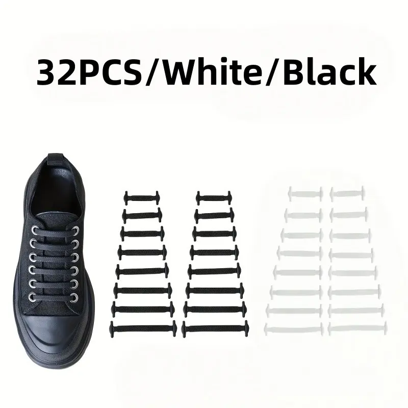 32PCS I-Shaped No Tie Silicone Shoelaces, Elastic Lazy Shoelaces for Sports Shoes Casual Shoes, Durable Easy to Clean