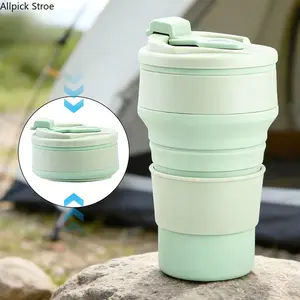 Silicone Collapsible Travel Cup, Portable Camping and Hiking Coffee Mug with Lid, Reusable Collapsible Coffee Cup for Hot & Cold Drinks, Silicone Cups, Hiking Essentials, Travel Water Cup