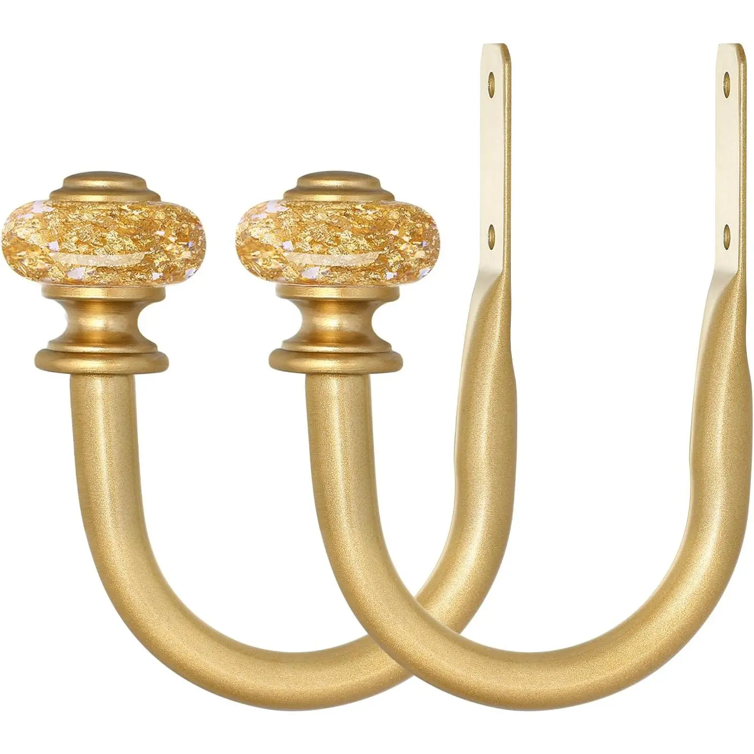 Curtain Holdbacks 2 Pack,  Metal Curtain Tiebacks with Decorative   Finials, Drapery Hooks Holders for Wall, Easy to Install