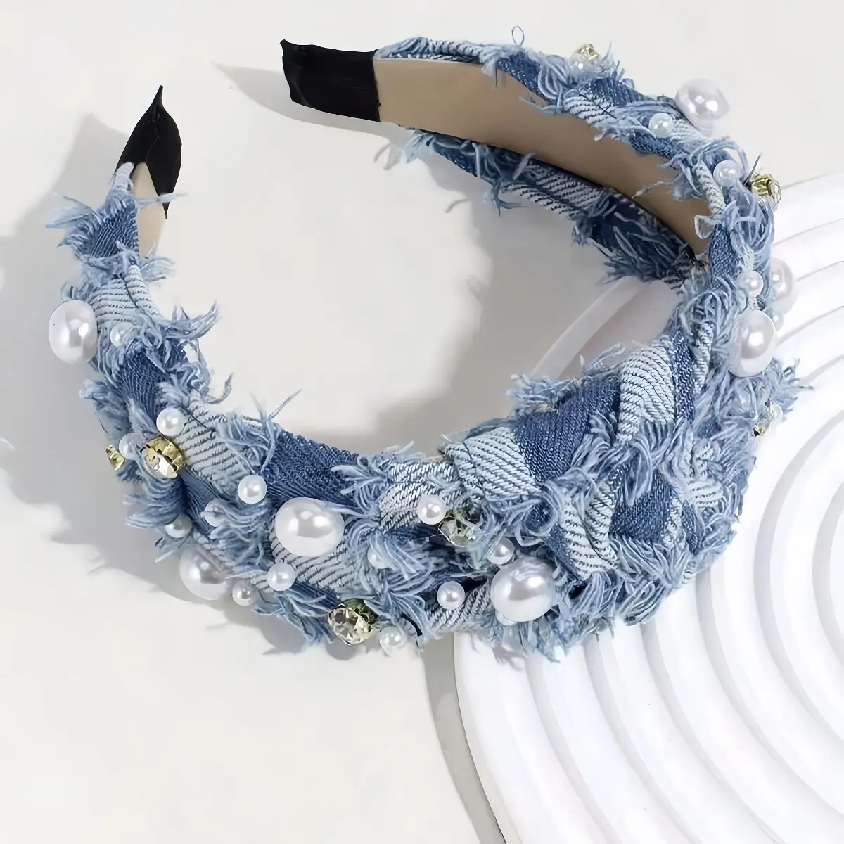 Women's Pearl Rhinestone Knotted Headband – Elegant Padded Hair Band for Parties & Everyday Wear