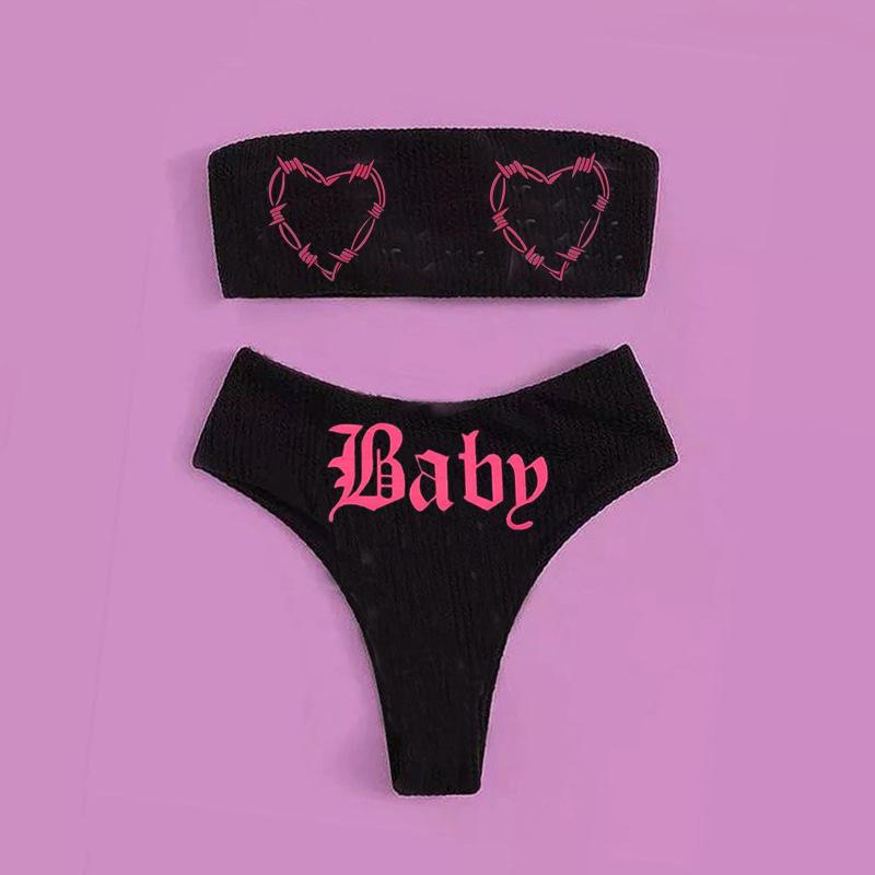 Women's Dark Gothic Strapless Bikini - Strapless Swimsuit Top, Gothic-Inspired Bathing Suit High Rise Swimwear