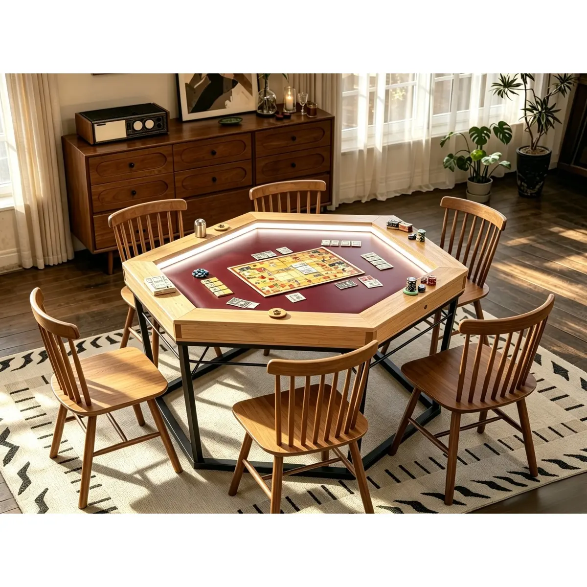 Dining/Gaming Table for 4-6 Players,w/ 54"x31" Big Gaming Space and Removable Top,Includes Game Mat