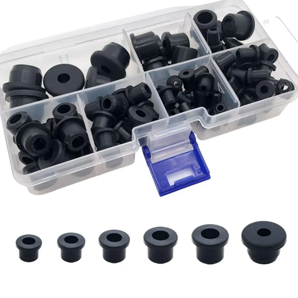100PCS Multi-Size T-Type Silicone Rubber Grommets - 6 Sizes (3/16" 1/4" 5/16" 3/8" 1/2" 5/8") for Wiring, Automotive Firewall Hole Plugs, Cable Wire Protection, Irrigation Use