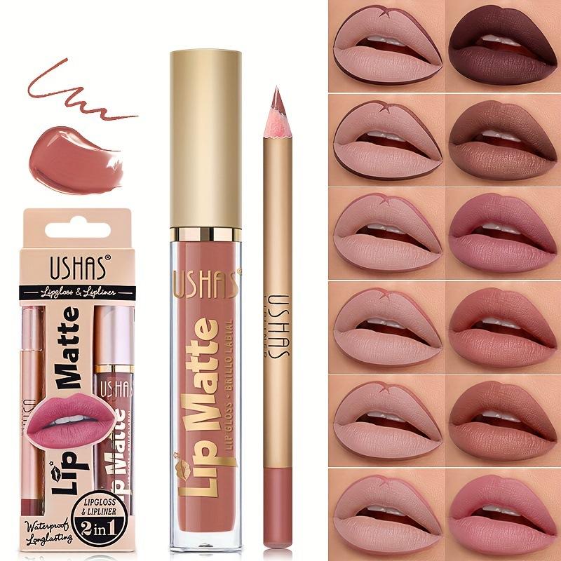 2-in-1 Lip Gloss & Lip Liner Duo – Double-Ended, Long-Lasting, Non-Sticky, High Shine + Matte Liner, Waterproof, No Bleeding, All-in-One Lip Makeup