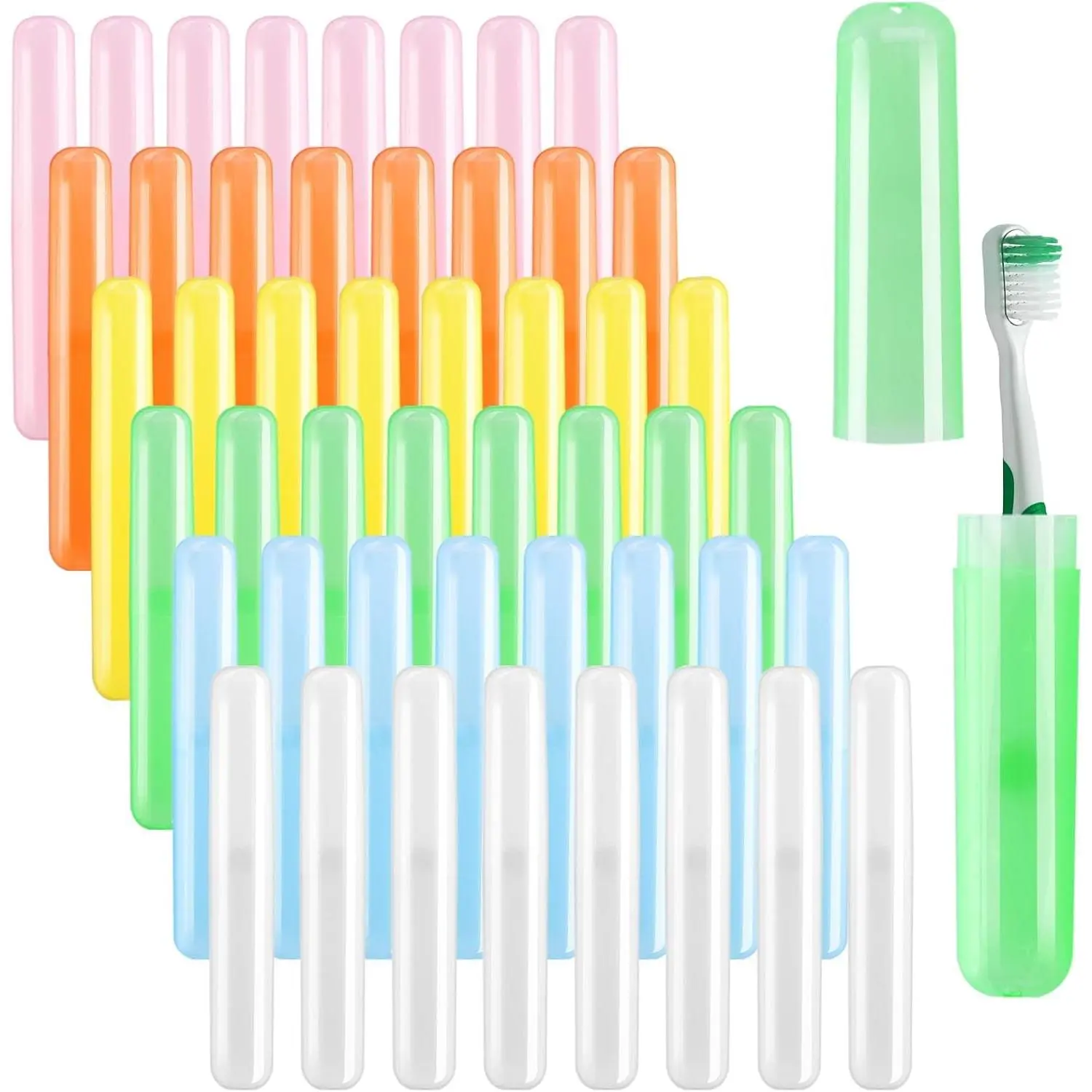 48PCS Large Travel Toothbrush Case Holder, Toothbrush Holders Bulk, Kids Classroom Plastic Pencil Case, Portable Toothpaste Case Cover Protector for Back to School Travel Use (6 Colors)