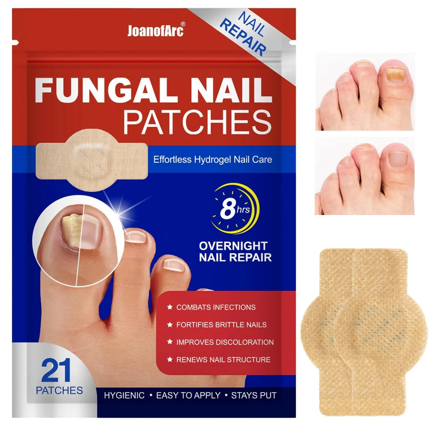 21 PCS Fungal Nail Care Patches Hydrogel Strips for Damaged Nails 8-Hour Overnight Nourishing Gel Easy-to-Use Nail Support for Men and Women