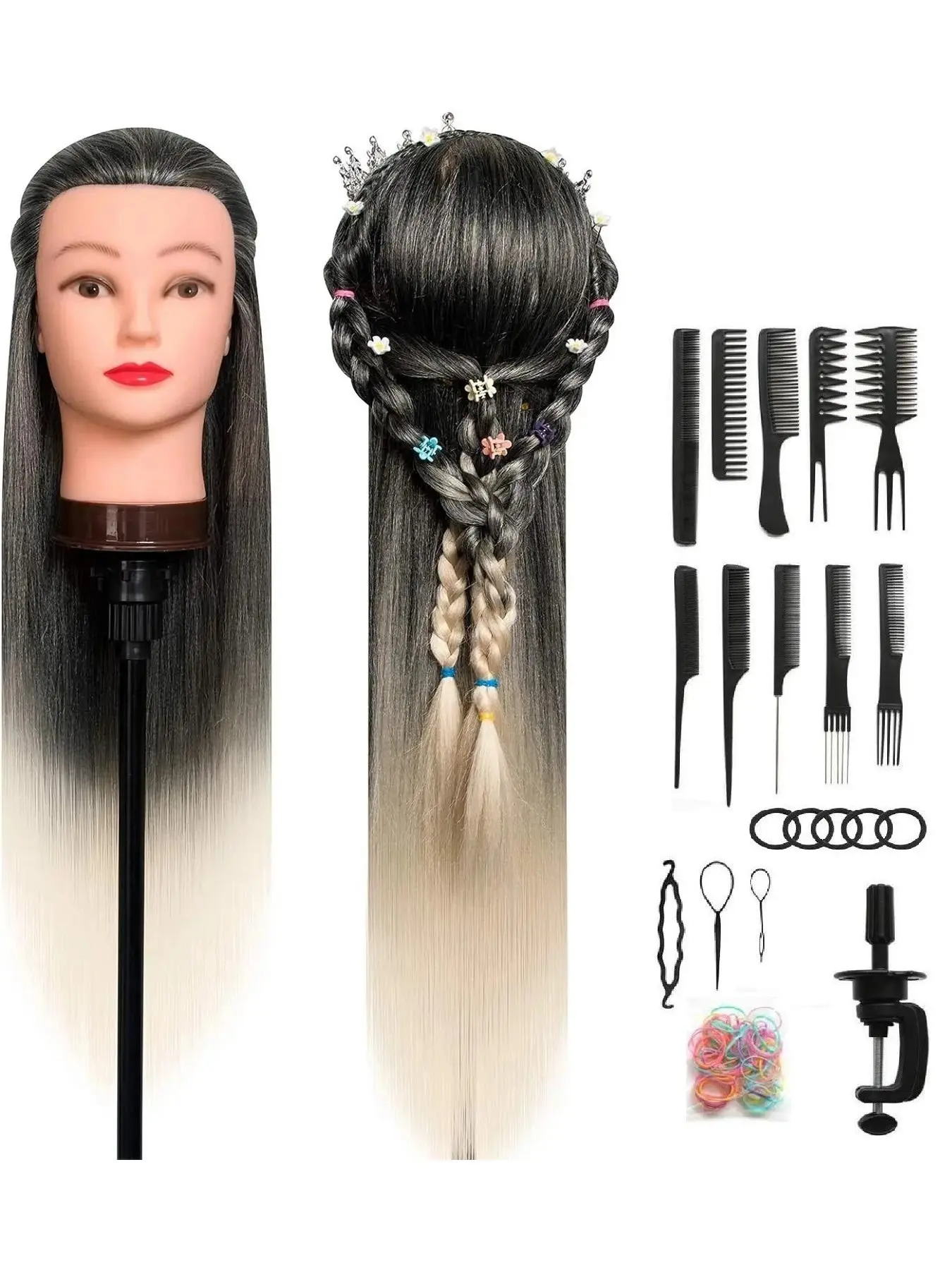 Training Head Hair Styling Mannequin Head with Diy Set and Table Clamp, Hairdressing Practice Mannequin, Professional Hair Styling Training Tool for Salon & Barber Shop