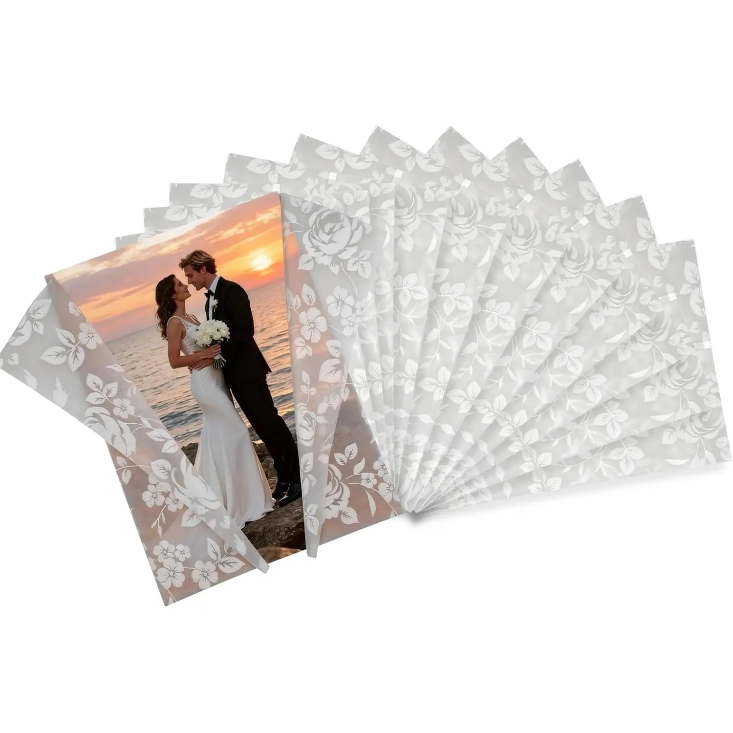 50 Pack Pre-Folded Vellum Jackets for 5x7 Invitations - 115GSM White Floral Translucent Vellum Paper 5x7 Jackets - Wedding Invitation Wraps & Sleeves