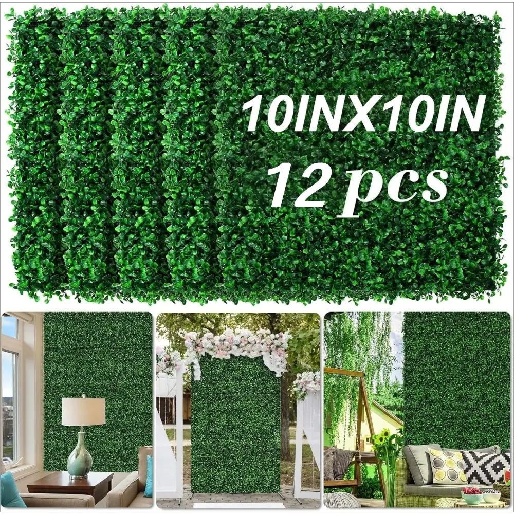 12pcs 10"x10" Grass Wall Panels – Boxwood Hedge Privacy Screen, Artificial Grass Backdrop Wall, Uv Protected for Outdoor & Indoor Garden, Fence & Backyard Decor, Easy Connect Interlocking Design, Durable All-weather Use