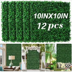 12pcs 10"x10" Grass Wall Panels – Boxwood Hedge Privacy Screen, Artificial Grass Backdrop Wall, Uv Protected for Outdoor & Indoor Garden, Fence & Backyard Decor, Easy Connect Interlocking Design, Durable All-weather Use