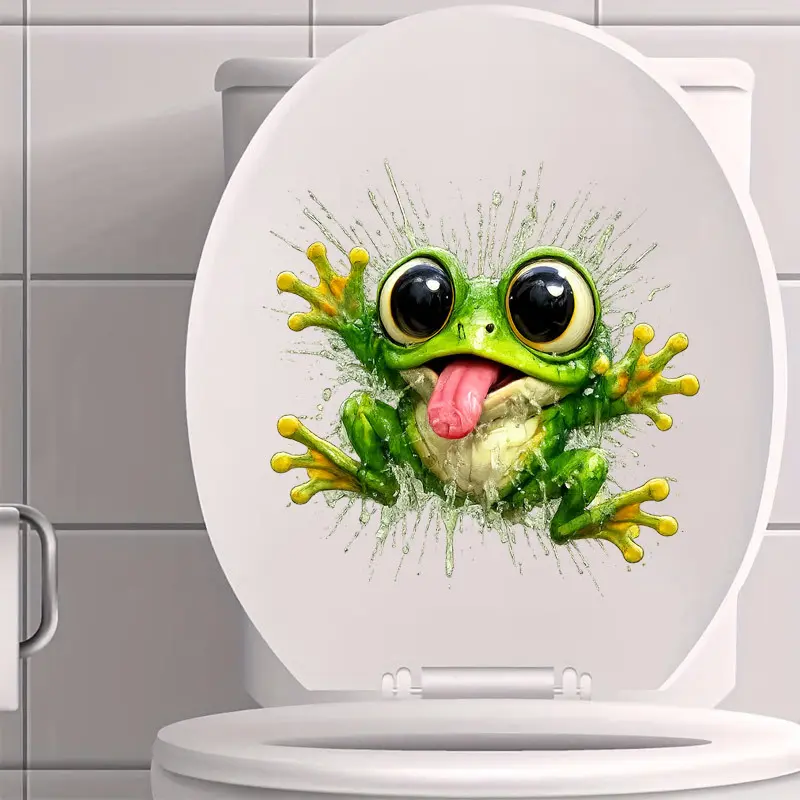 3D realistic frog toilet sticker waterproof cartoon green frog splashing water pattern bathroom decor fun decorative sticker for toilet lids and jars bright cute design suitable for bathroom home deco