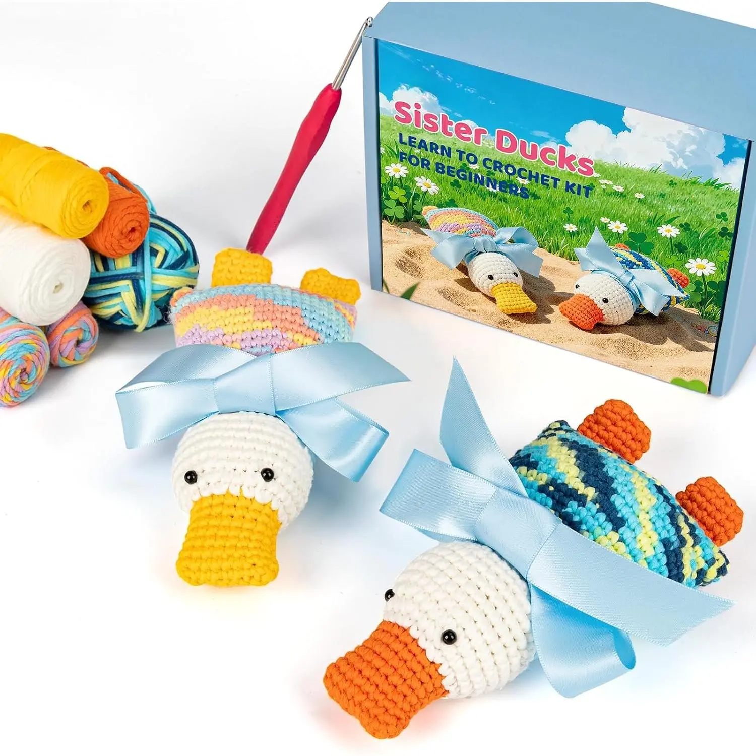 Crochet Kit for Beginners, Ducks Amigurumi Starter Kit, Easy DIY Craft Set with Step-by-Step Video Tutorials, 2 Pack  Crochet  Learning Kit for Teens Adults Birthday