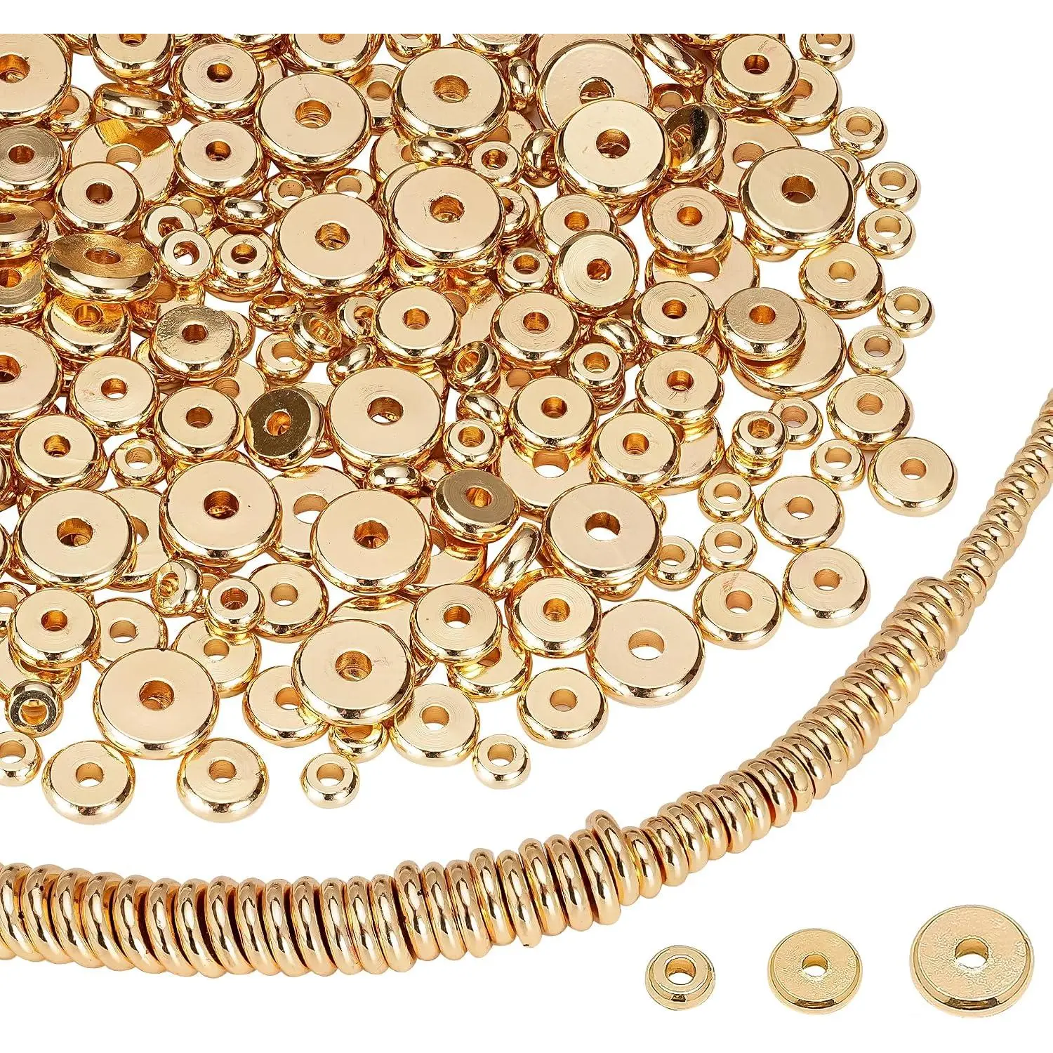 200 count 14k  Plated Spacer Beads 6mm Flat Round Disc for  Making