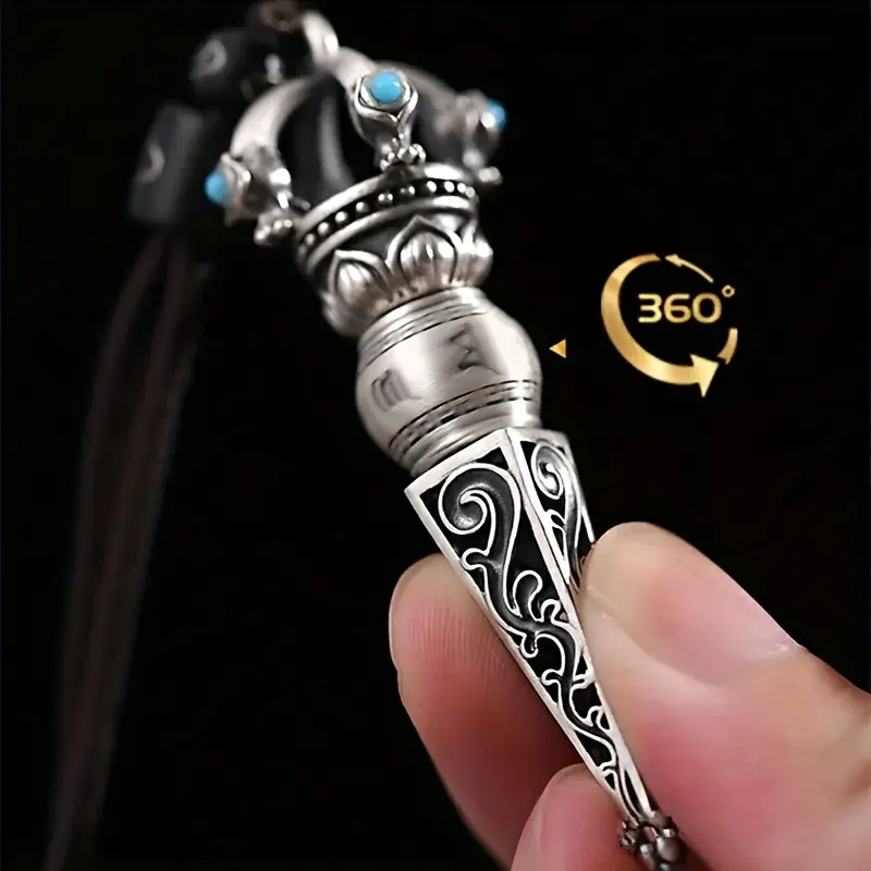 2026 New Retro 6-Character Mantra Rotatable Vajra Pendant, Demon-Subduing Trendy Costume Jewelry Necklace