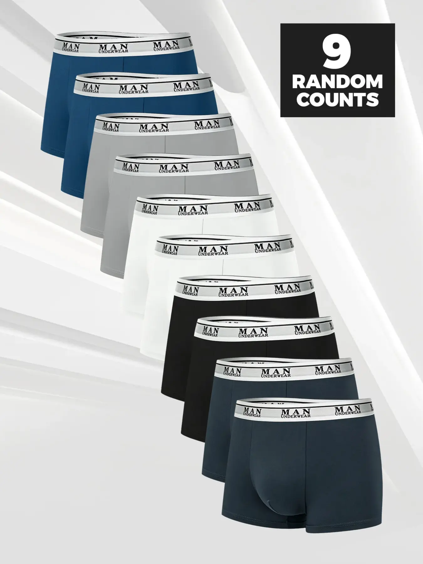 9 pcs random men's solid color boxer briefs, Soft and lightweight men's boxer briefs, Slim fit, durable, High elasticity waistband, suitable for all seasons, Suitable for daily home casual wear.
