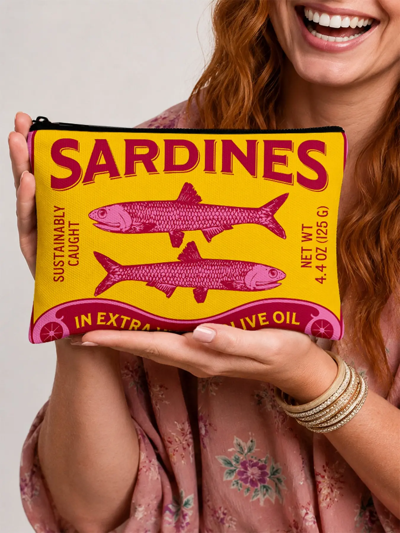 Vintage Sardine Pattern Wash Bag, Unisex Travel Organizer, Foldable Zipper Pouch, Data Cable Jewelry Skincare Storage, Multifunctional Wallet Gift, Travel Accessory