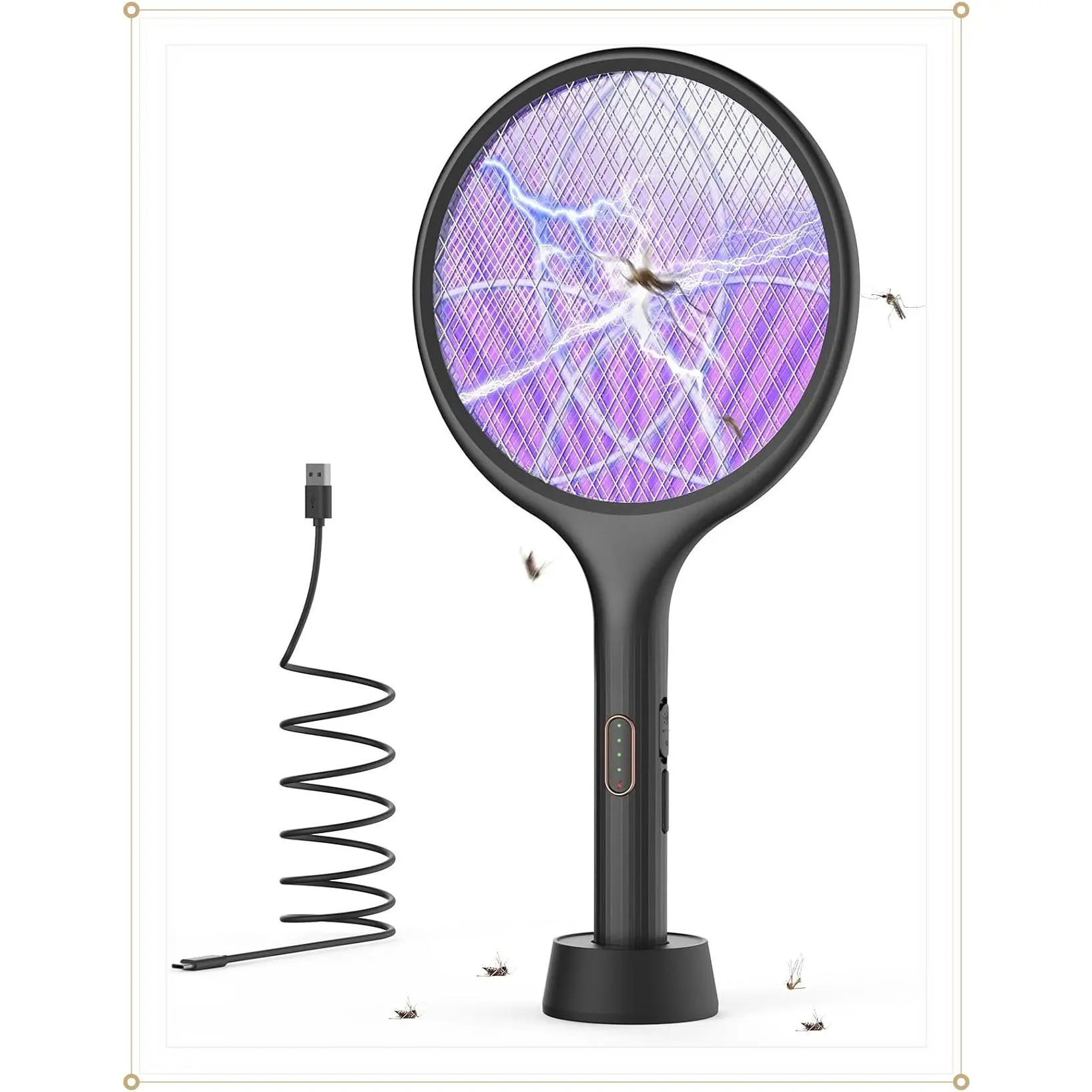 4000V Rechargeable Electric Fly Swatter Racket with Purple Attractant Light, Auto/Manual Dual Mode Bug Zapper for Indoor & Outdoor Home Camping Yard, BlackGift